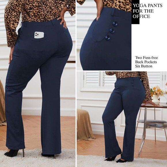 Plus Size Wrinkle-Free Stretch Dress Pants Regular Fit Office Wear - Picture 3 of 6